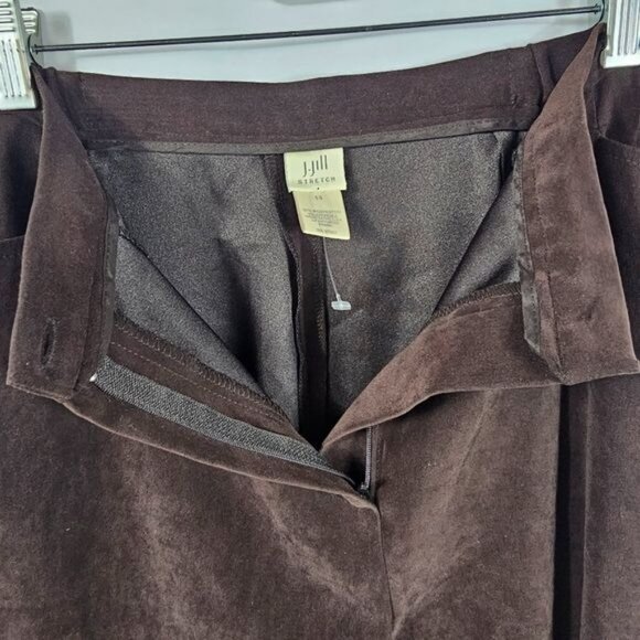 J. Jill Stretch Microsuede Dress Pants Sz 14 Brown High Waist Ankle Slit Neutral - Picture 4 of 13